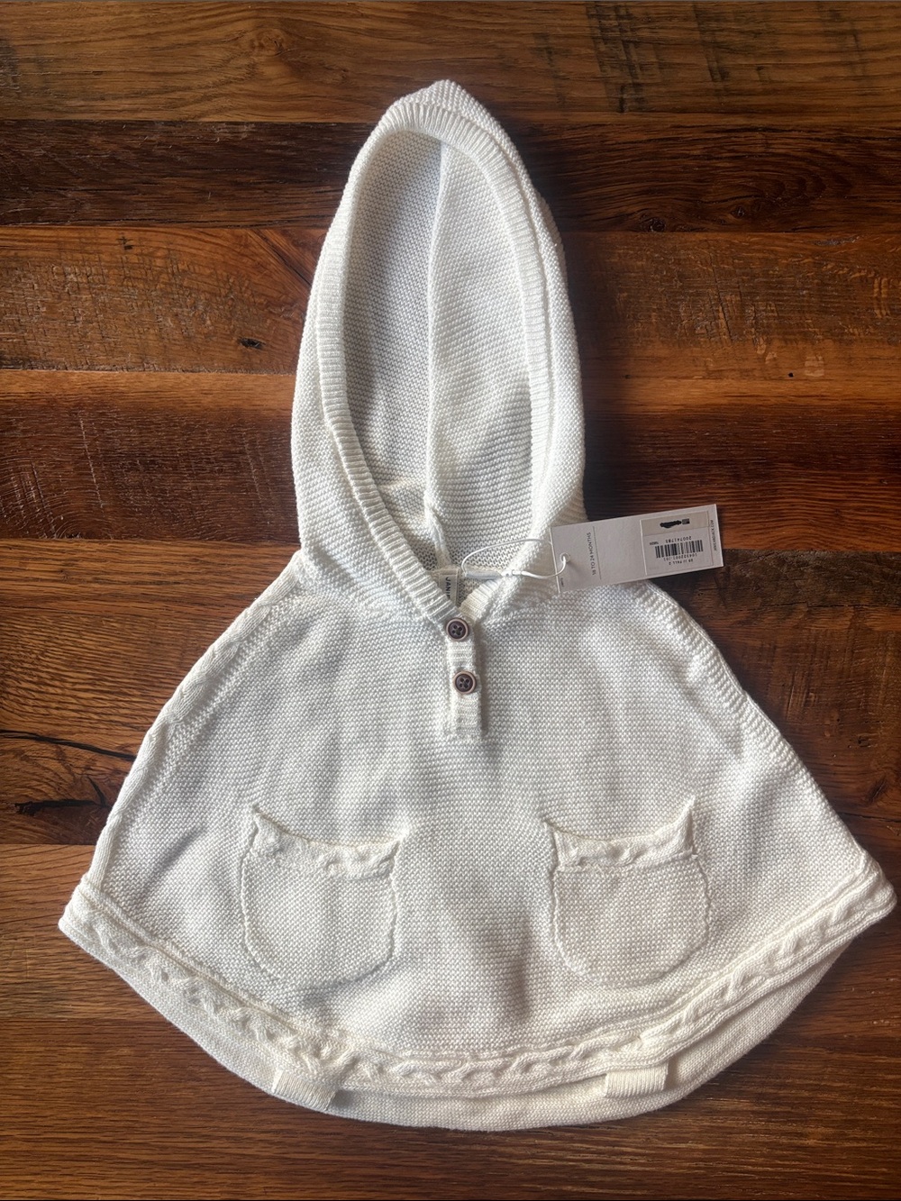 Janie and Jack Cream Hooded Knit Poncho for Kids 18-24 month NWT